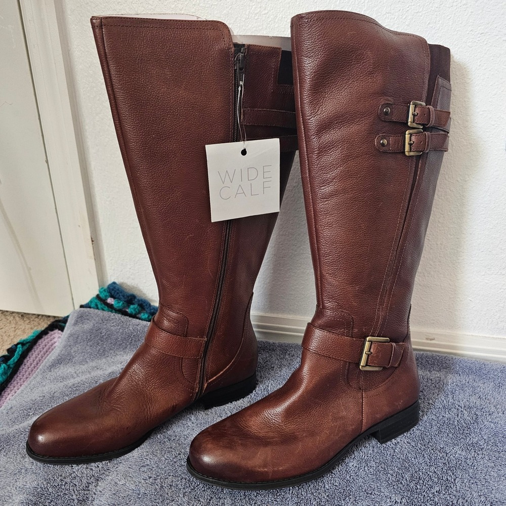 Naturalizer Jessie Wide Calf Riding Boots Chocolate Brown Leather Women 10M